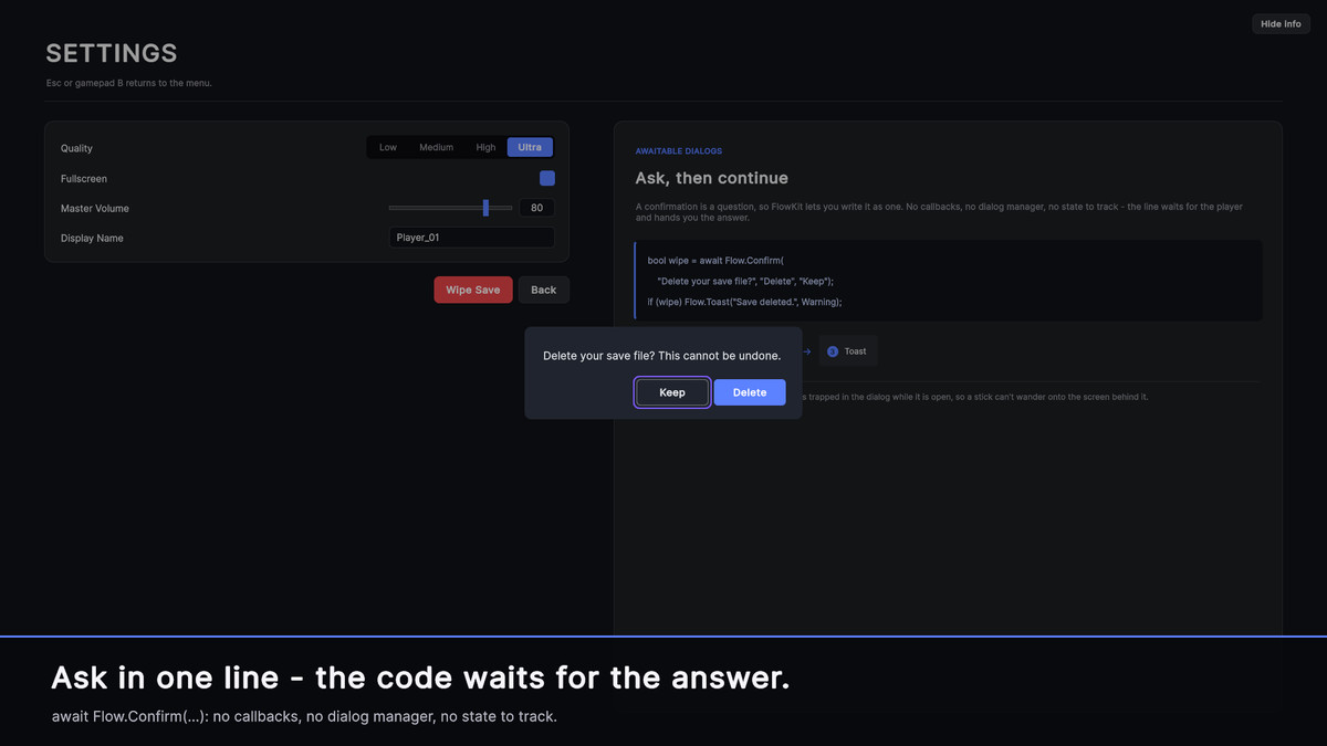 FlowKit — Screen Flow & Gamepad Navigation for UI Toolkit