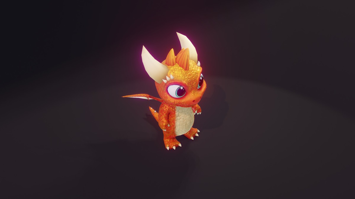 Cartoon Orange Baby Dragon 3D Model & 5 Music Tracks & 36 Sound Effects