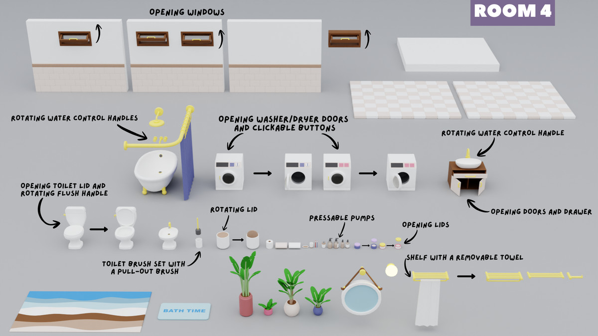 Cartoon Interactive Rooms & Furniture - Cozy Interior Pack