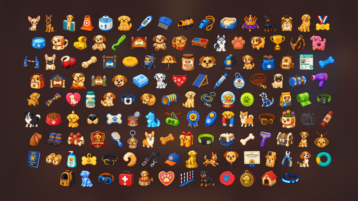 Dog Care Pet Supplies Training Veterinary Icons Pack