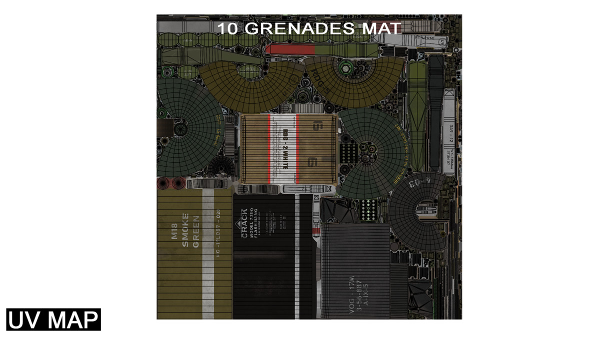 10 Grenades Single Mat URP HDRP Textures