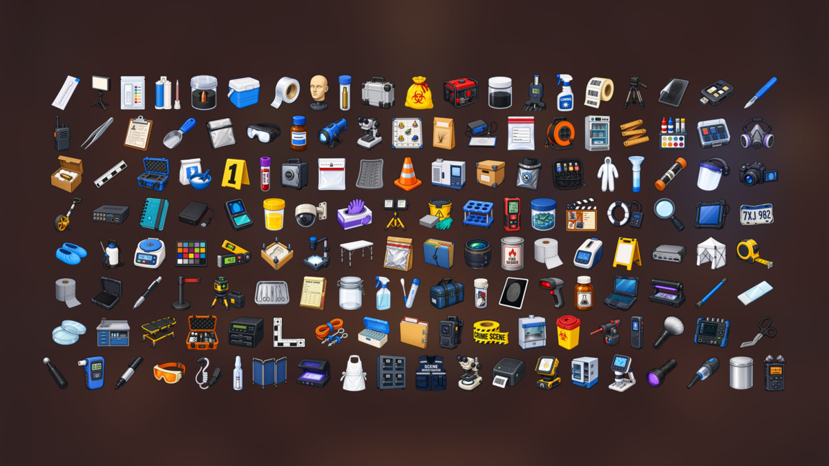 Crime Scene Investigation Forensics Evidence Laboratory Icons Pack