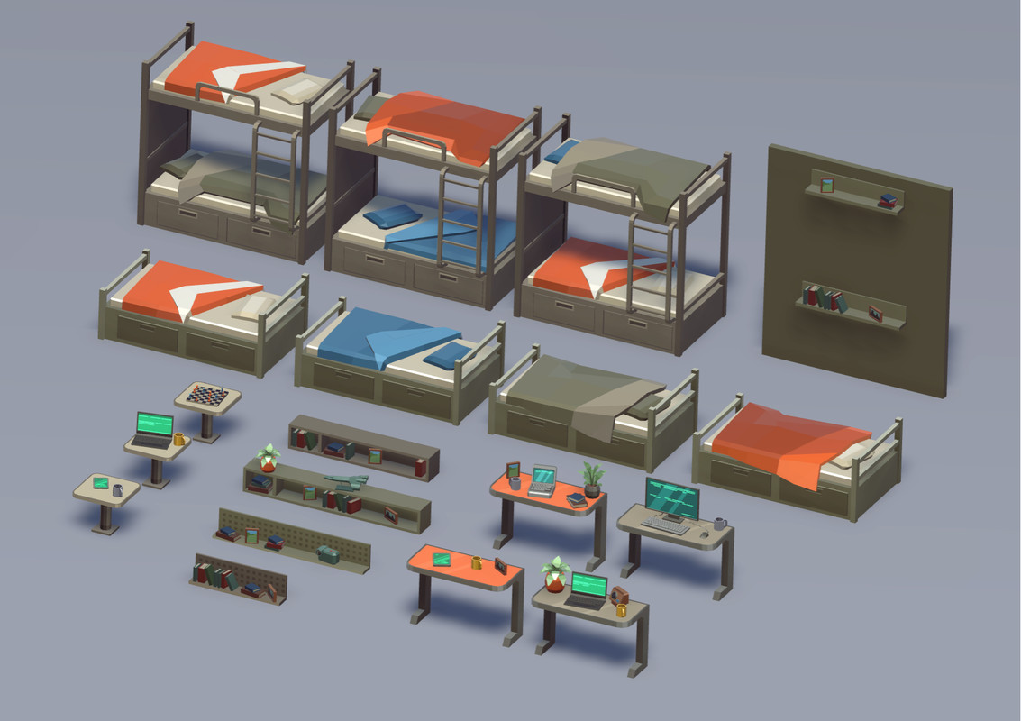 Low Poly Sci-Fi Bedroom / Cosmic Retro