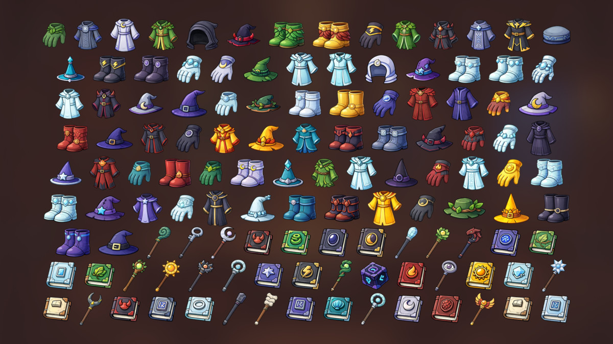 Fantasy RPG Weapons Armor Magic Items Icons Pack for Adventure Games