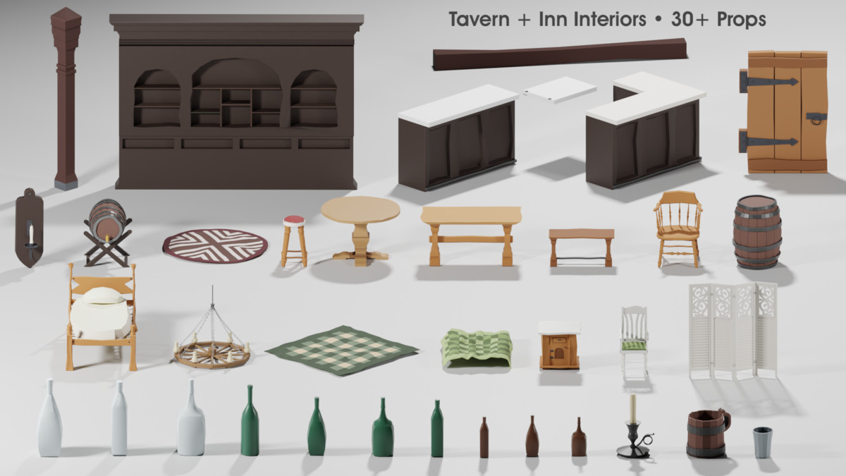 Stylized Tavern & Inn Props (30+) – Medieval Interior