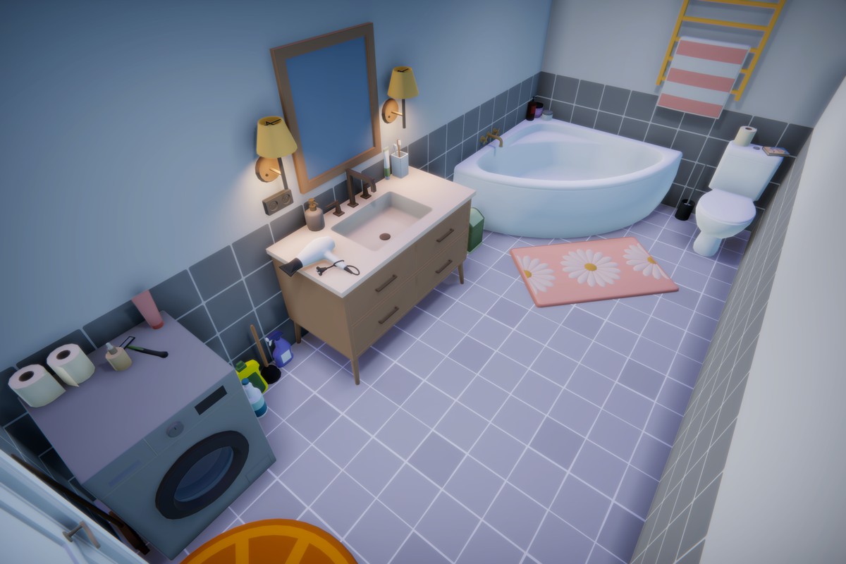 Low Poly Cartoon House Interior & Exterior