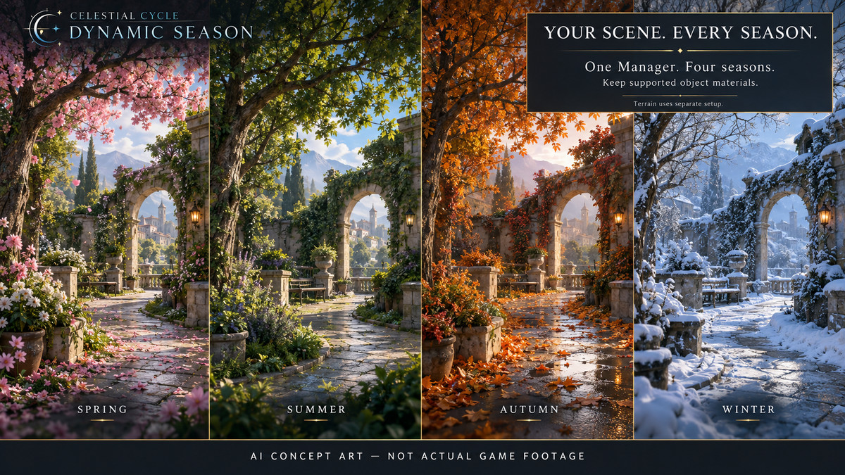 Celestial Cycle: Dynamic Season – URP Snow, Rain & Footprints