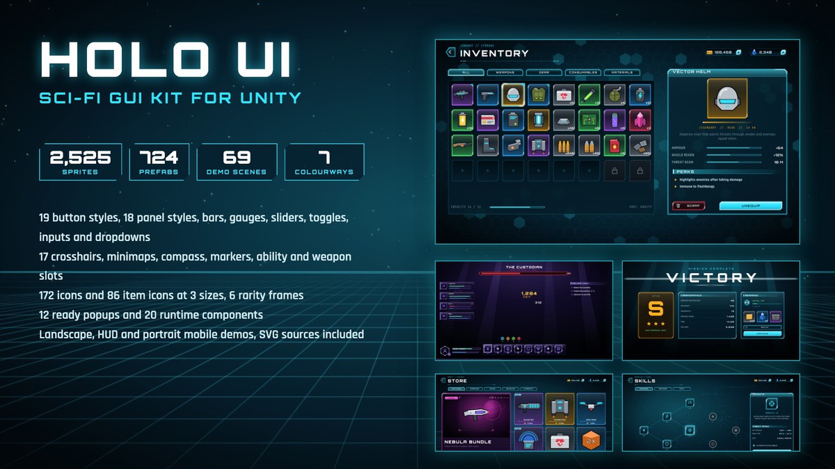 Gui Ystem Holo UI: Sci-Fi GUI Kit | 724 Prefabs, 69 Demo Scenes, HUDs & Mobile