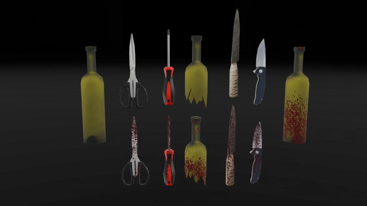 PSX Horror Melee Weapons Pack — 74 Retro Lowpoly Weapon Props(Clean + Bloody)