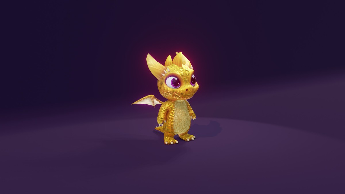 Cartoon Gold Dragon 3D Model (Low-Poly, Game-Ready, Animated, Built-In)