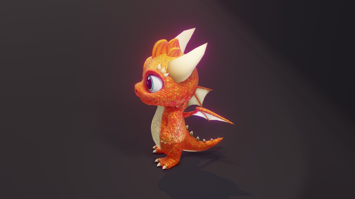 Cartoon Orange Baby Dragon 3D Model (Low-Poly, Game-Ready, Animated, Built-In)
