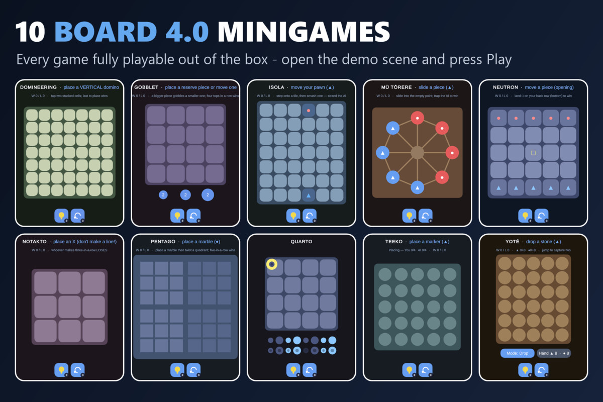 Mini Game Templates Board 4.0 - 10 Board Starters for Unity