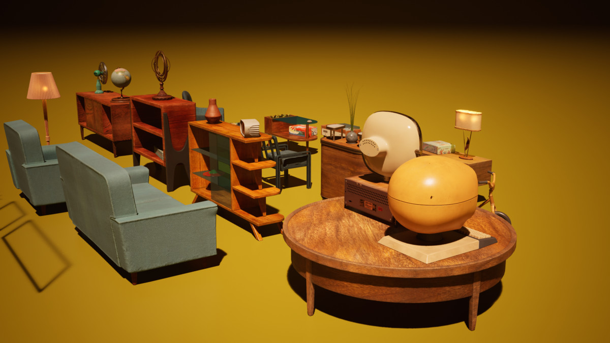 Retro-Futuristic Props / Retro Room Props Interior / Retrofuturism Pack