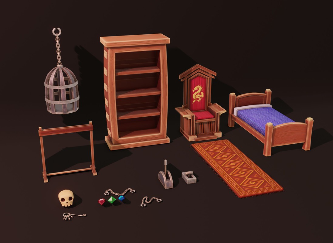 Stylized Fantasy Interiors – Low Poly 3D Props Pack (Built-in)