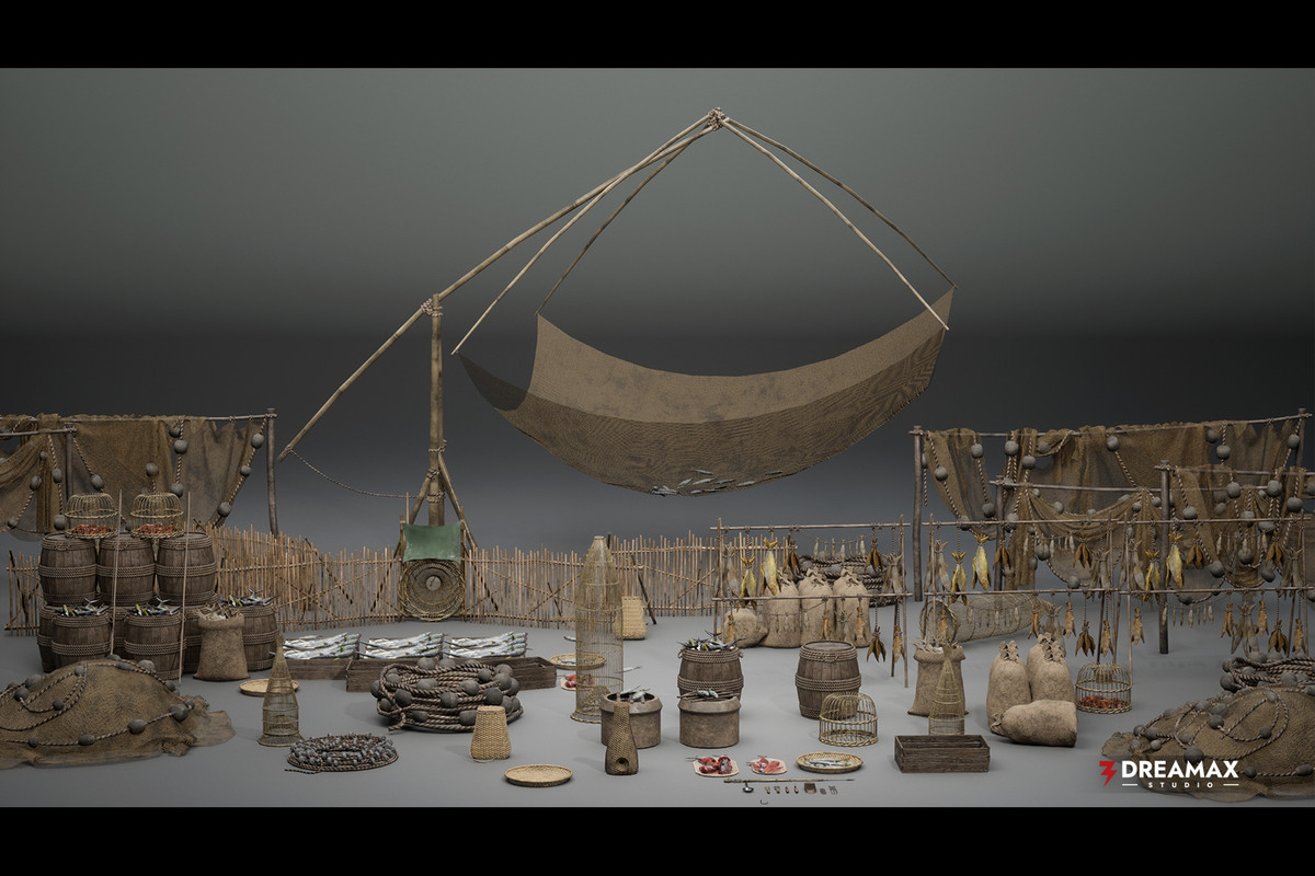 Medieval Fishing Props - Line, Net, Tackle & Preservation Tools Vol. 2