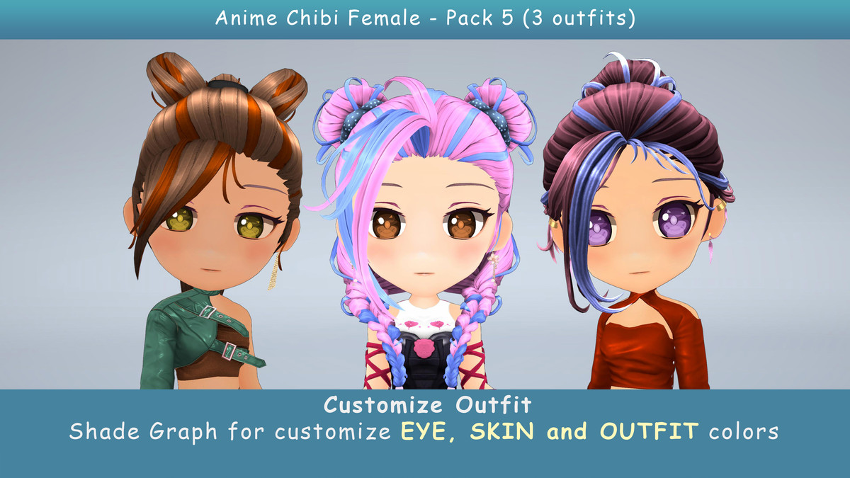 Anime Chibi Female Dancer - Combo 5 (3 outfits)