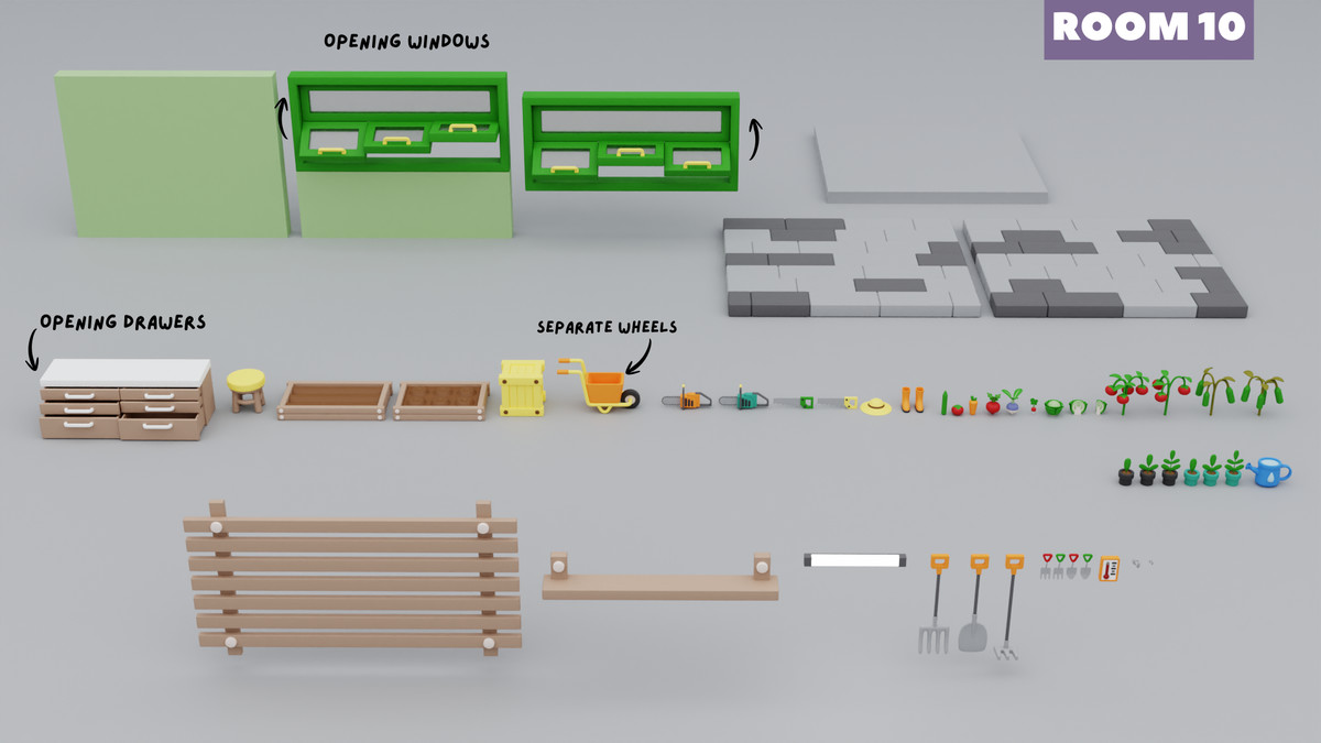 Cartoon Interactive Rooms & Furniture - Cozy Interior Pack