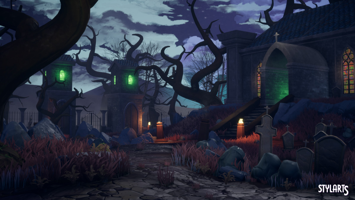 Stylized Spooky Cemetery Crypt