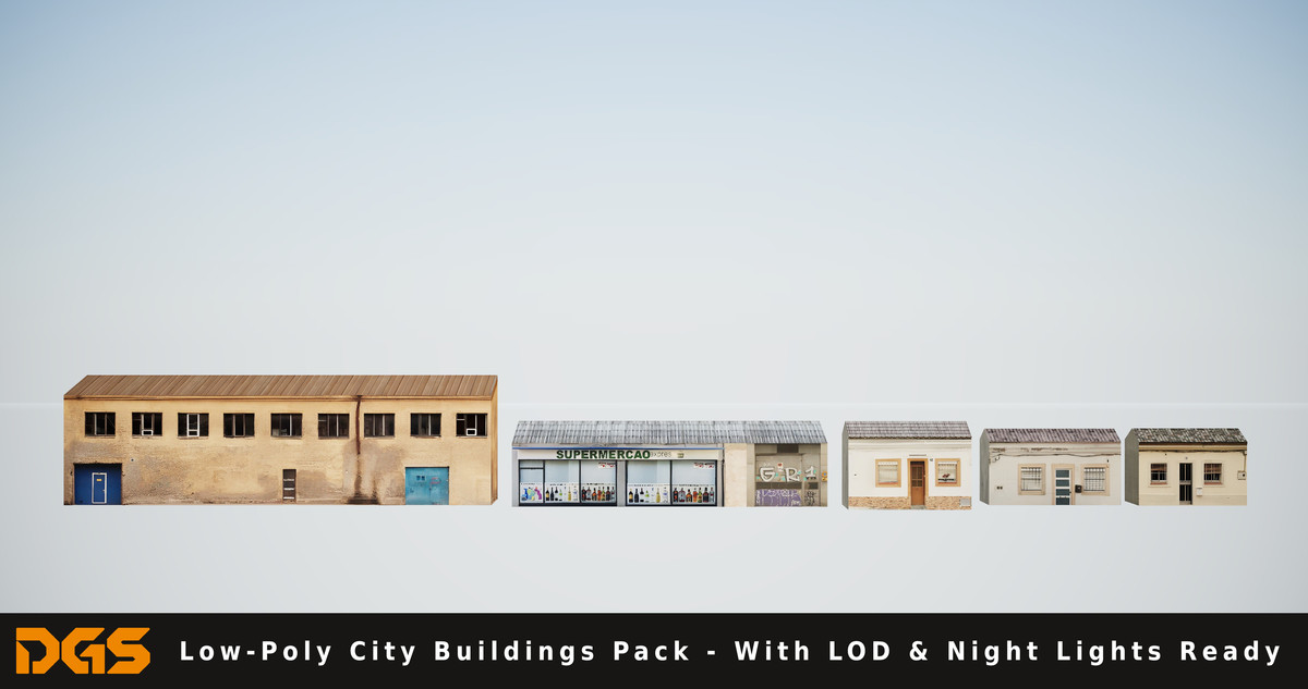 Low-Poly City Buildings Pack - With LOD & Night Lights Ready