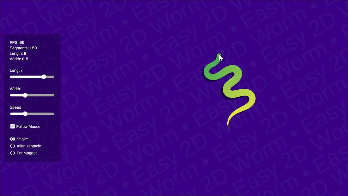 Easy 2D Worm - Procedural Snakes, Tentacles & Physics