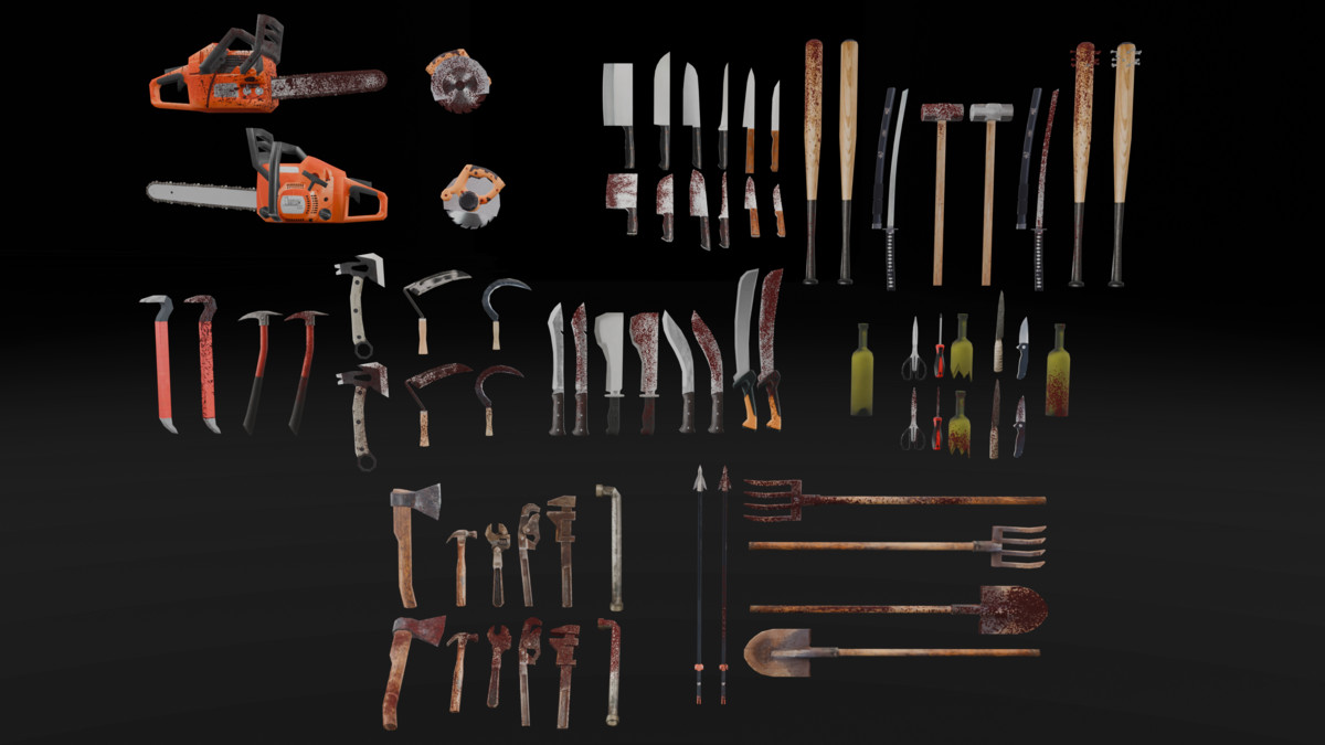 PSX Horror Melee Weapons Pack — 74 Retro Lowpoly Weapon Props(Clean + Bloody)