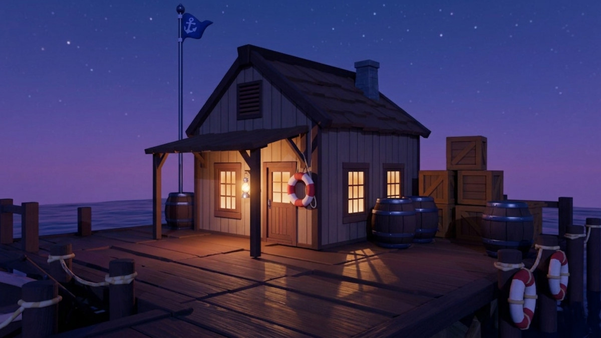 Modular Waterfront System: Fisherman’s Shack, Docks, and Rowboat