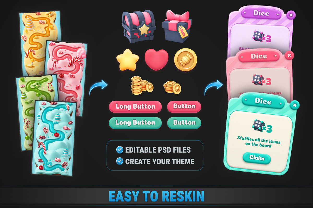 MK Match-3 Kit • Candy Sweet Game Template