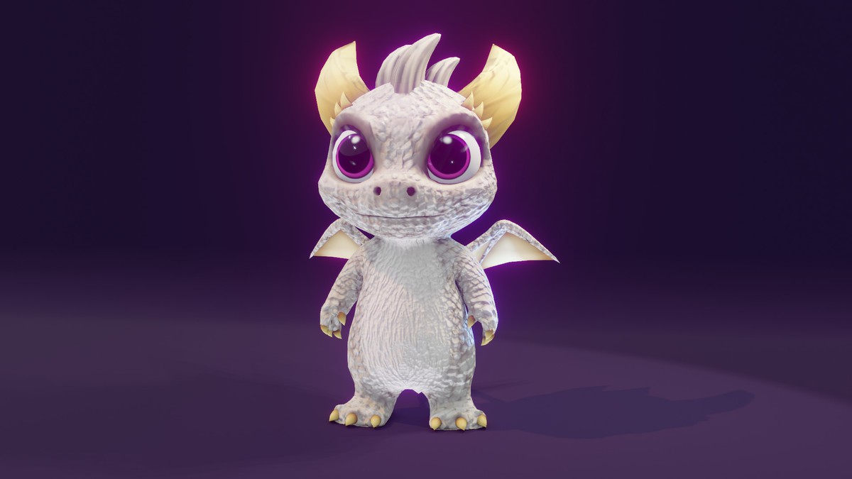 Cartoon White Dragon 3D Model (Low-Poly, Game-Ready, Animated, Built-In)