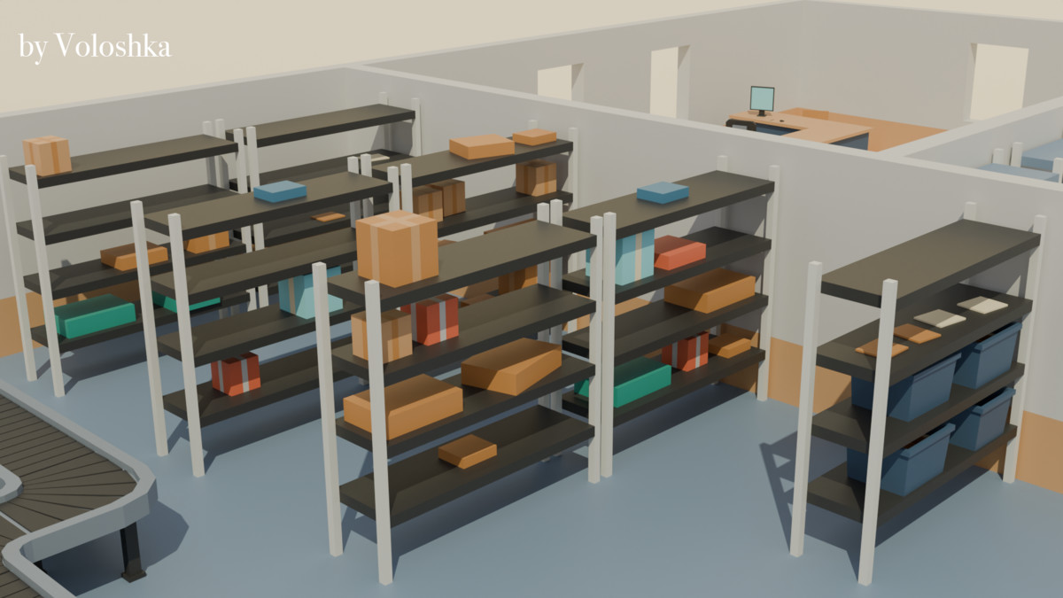 Modular Post Office & Sorting Center Low-Poly