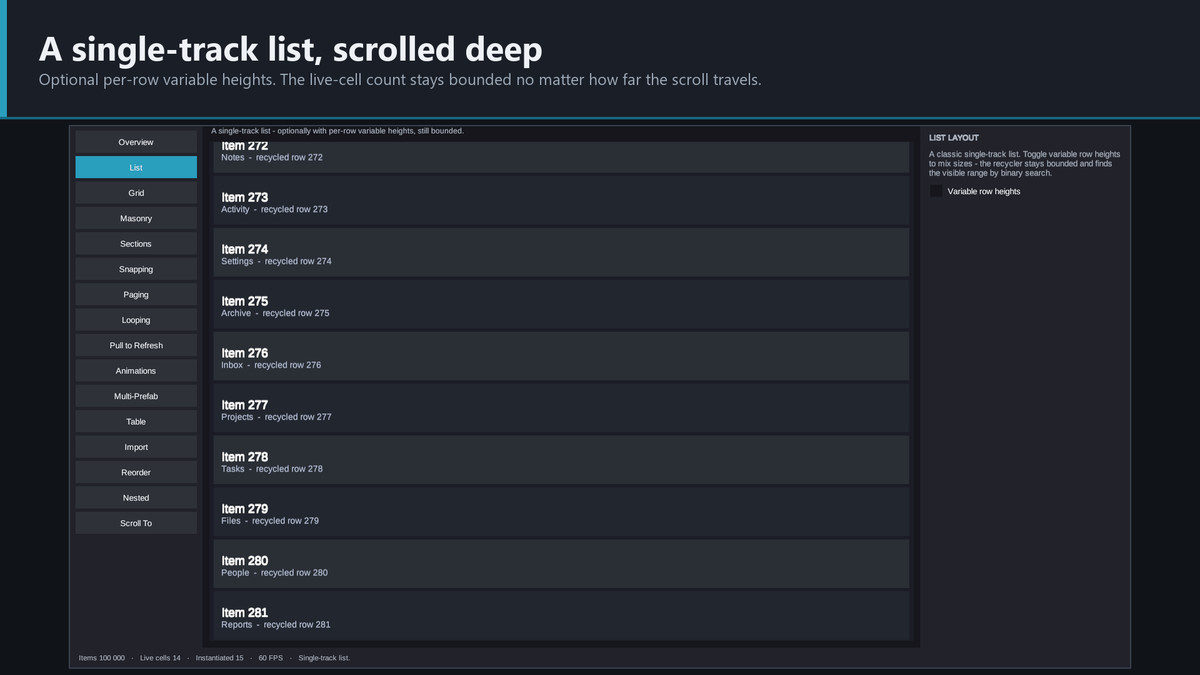 VeloScroll | Infinite Recycling ScrollView for uGUI