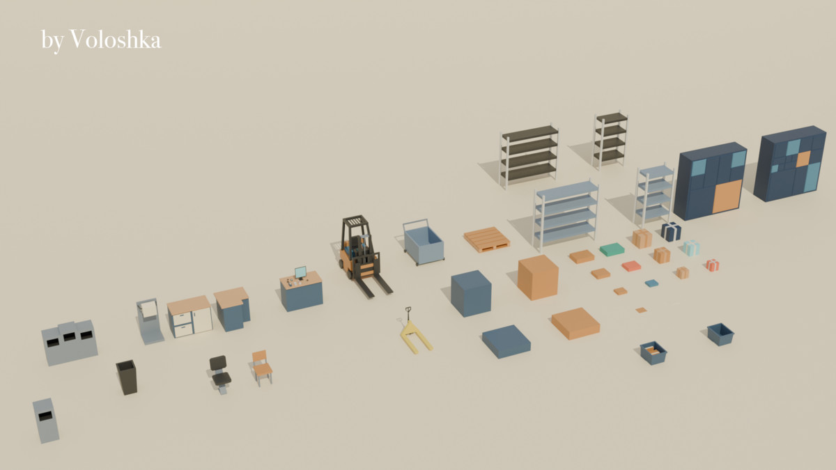 Modular Post Office & Sorting Center Low-Poly