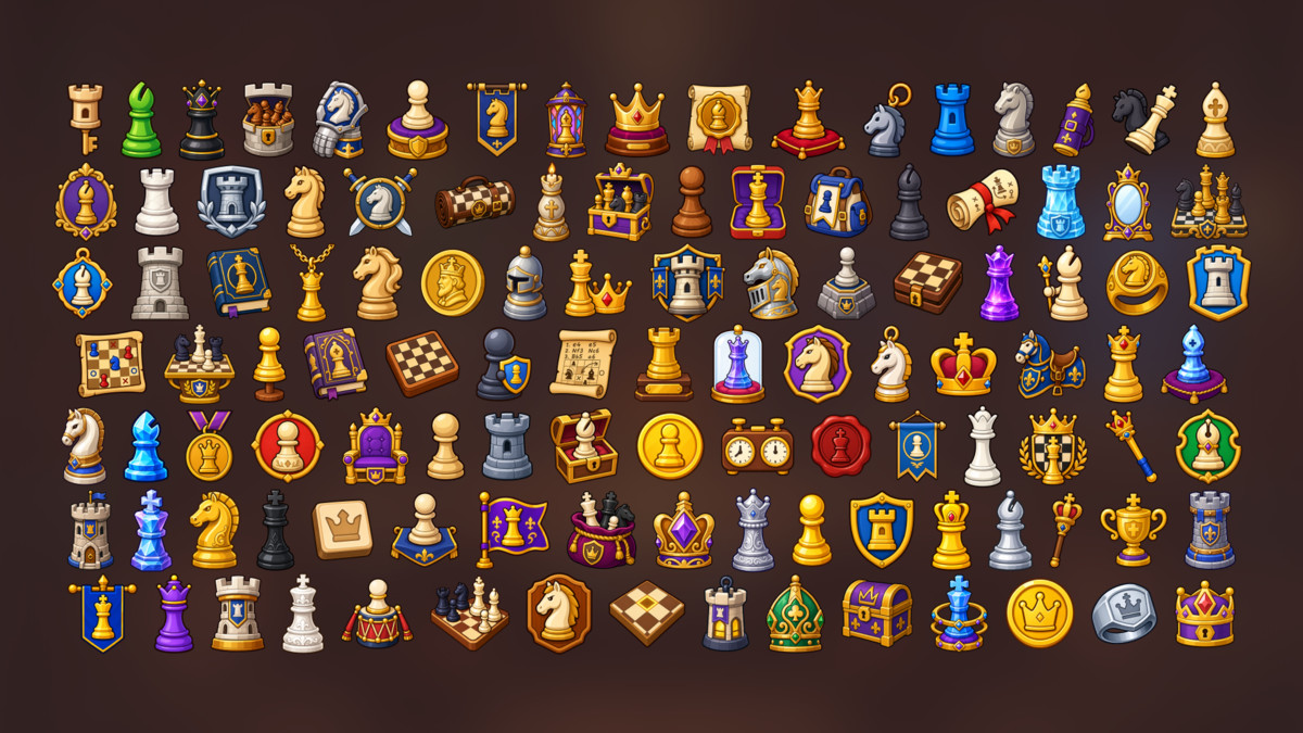 Chess Strategy Royal Board Game Pieces Rewards Icons Pack
