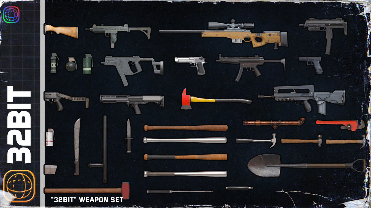 32-bit Retro Weapon and Firearm Set