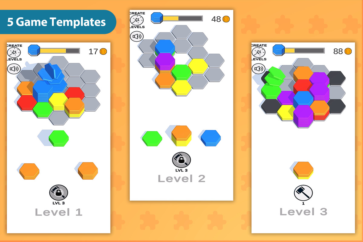 HyperCasual - Puzzle Game Engine Pack #1 - 5 Game Templates