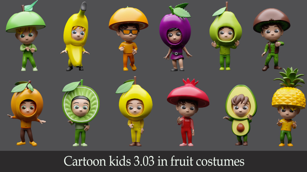Cartoon kids 3 03 in fruit costumes