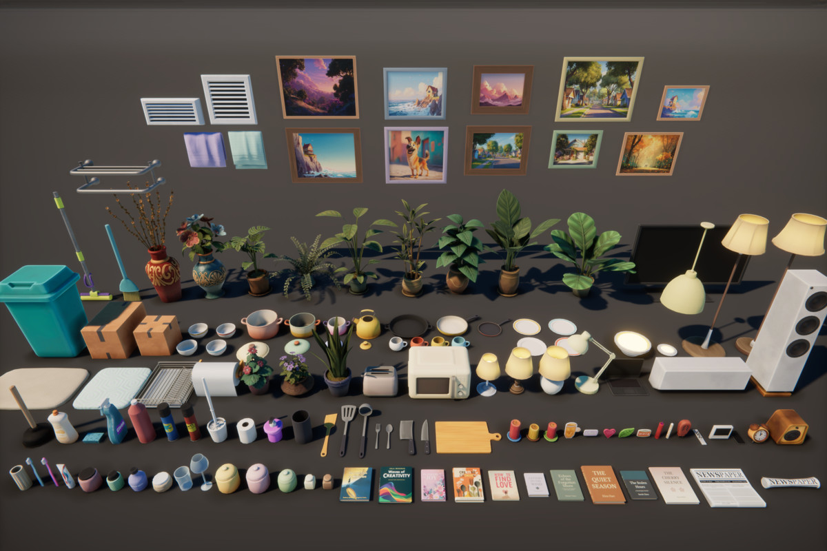 Stylized Cartoon House Interior & Exterior