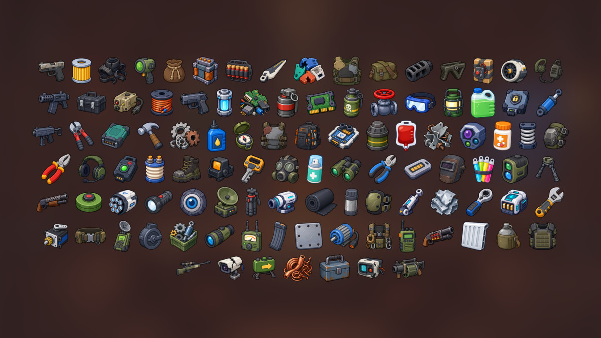 Military Tactical Survival Weapons Technology Equipment Icons Pack