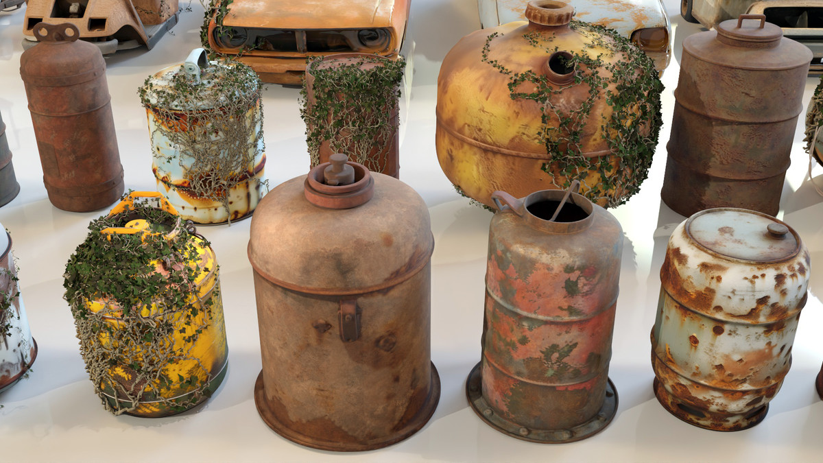 Post-Apocalyptic Junkyard Rusty Gas Station Props Pack (217 3d assets)