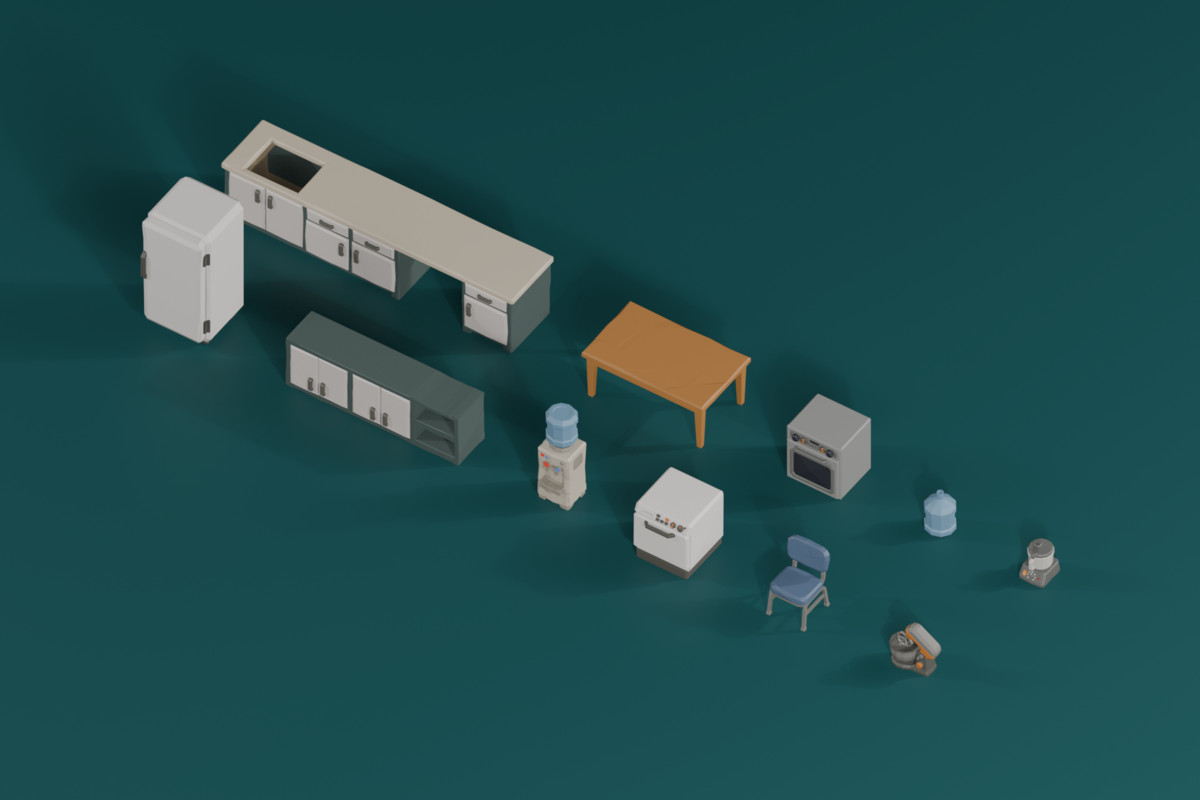 Low Poly Stylized Kitchen Bundle