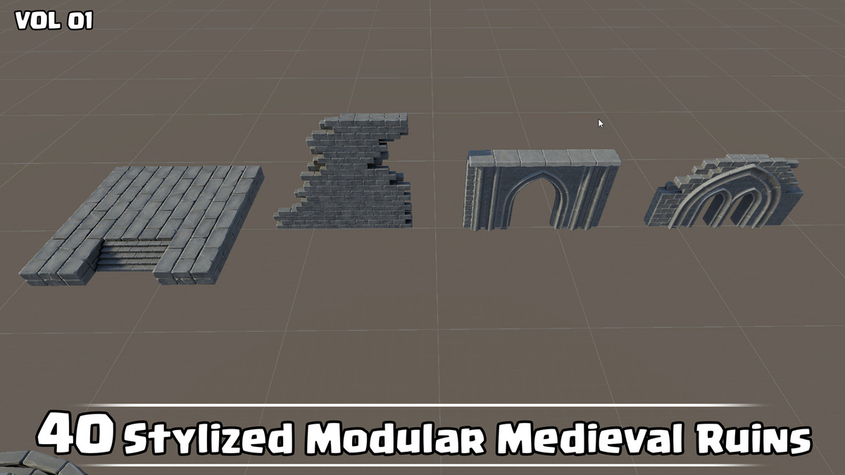 40 Stylized Modular Medieval Ruins