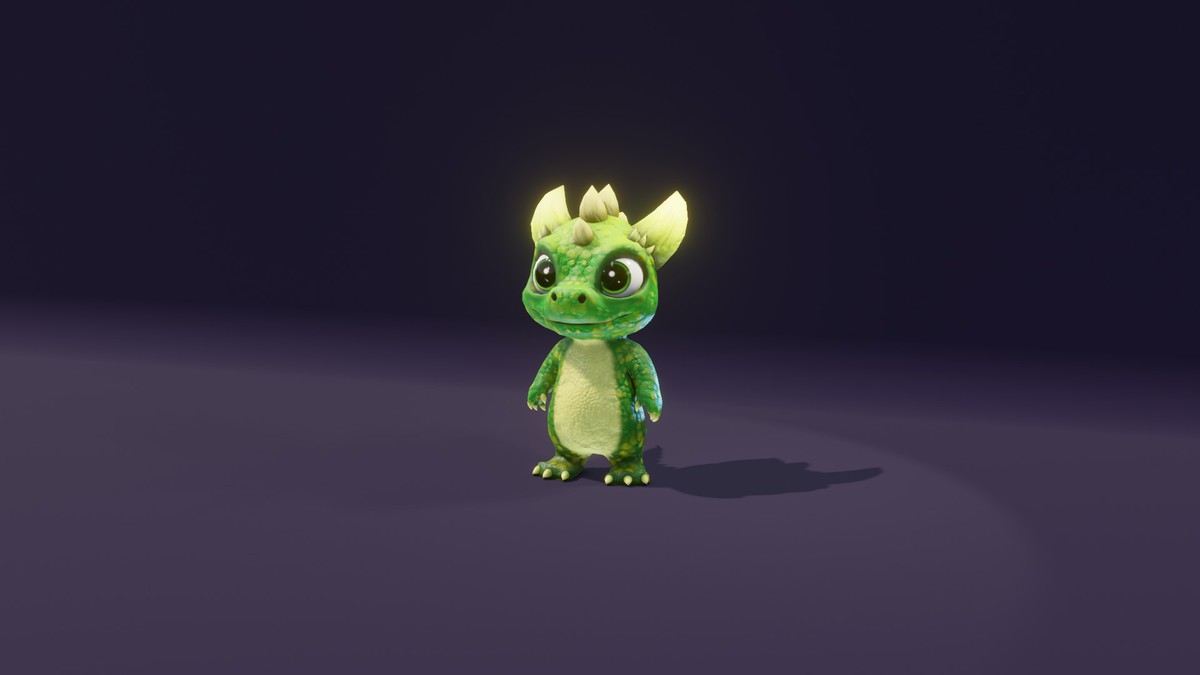 Cartoon Green Dinosaur 3D Model (Low-Poly, Game-Ready, Animated, Built-In)