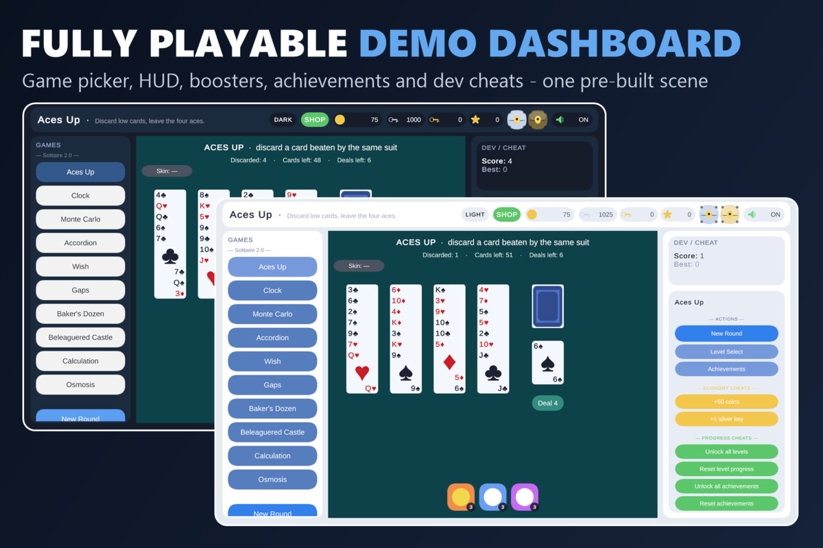 Mini Game Templates Solitaire 2.0 - 10 Solitaire Starters for Unity