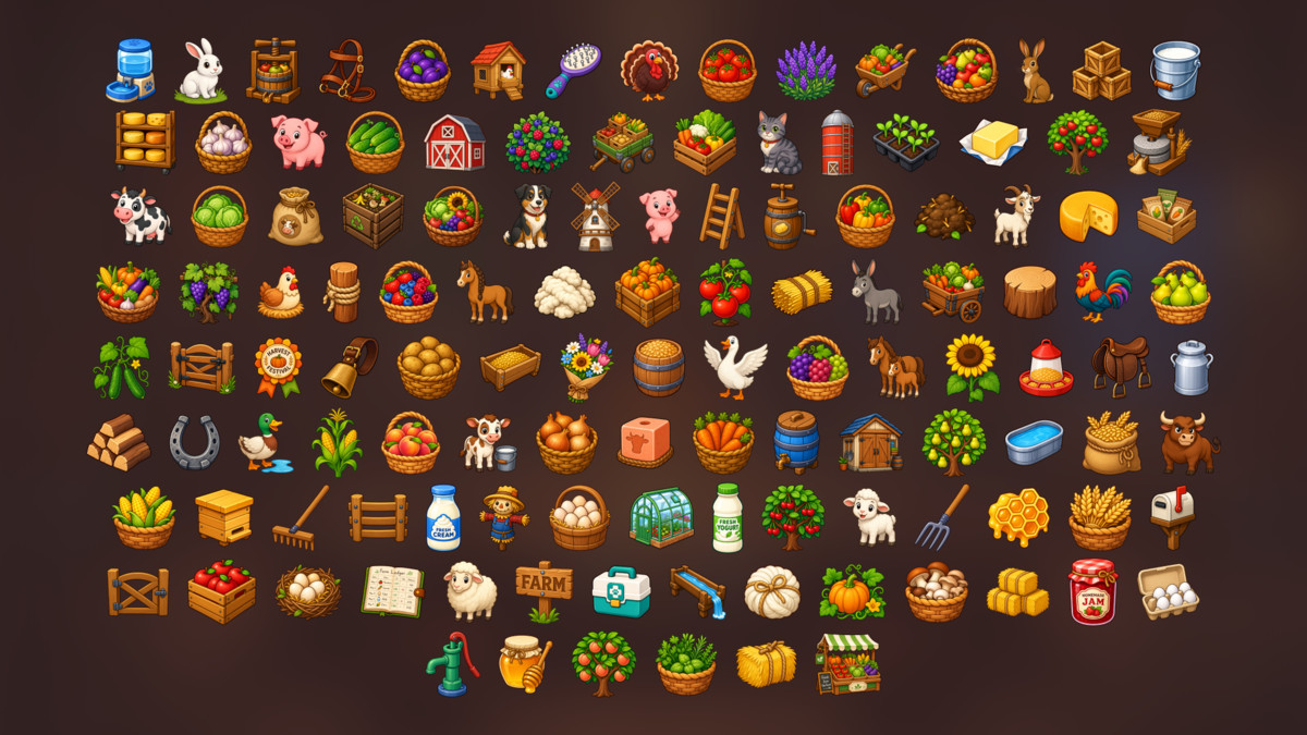 Farm Harvest Animals Crops Market Homestead Icons Pack