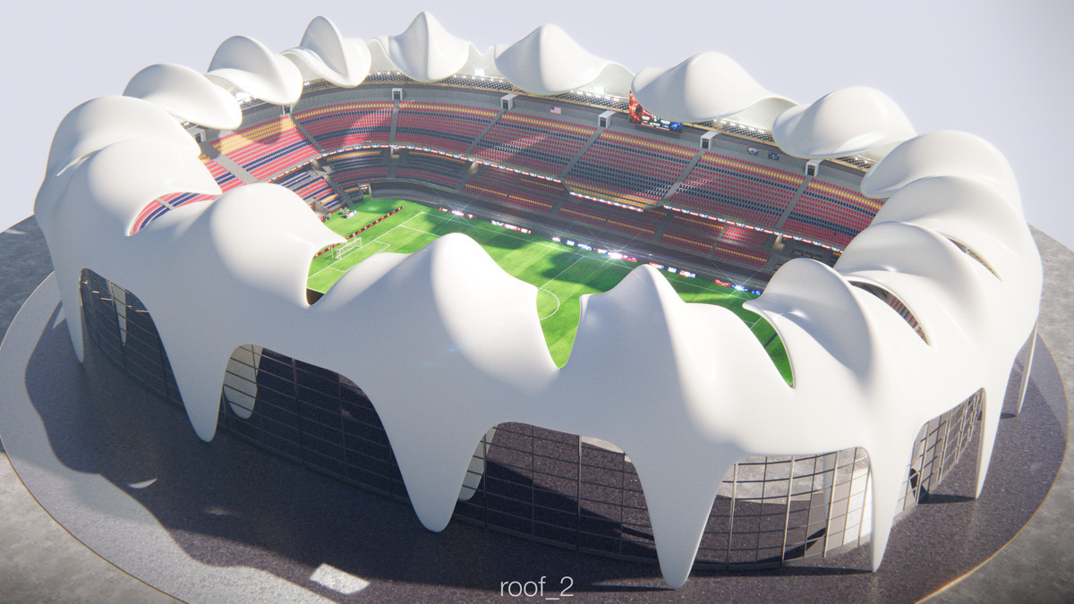 Modular Soccer Football Stadium Arena With 4 Roofs - Sport Environment 3d Level