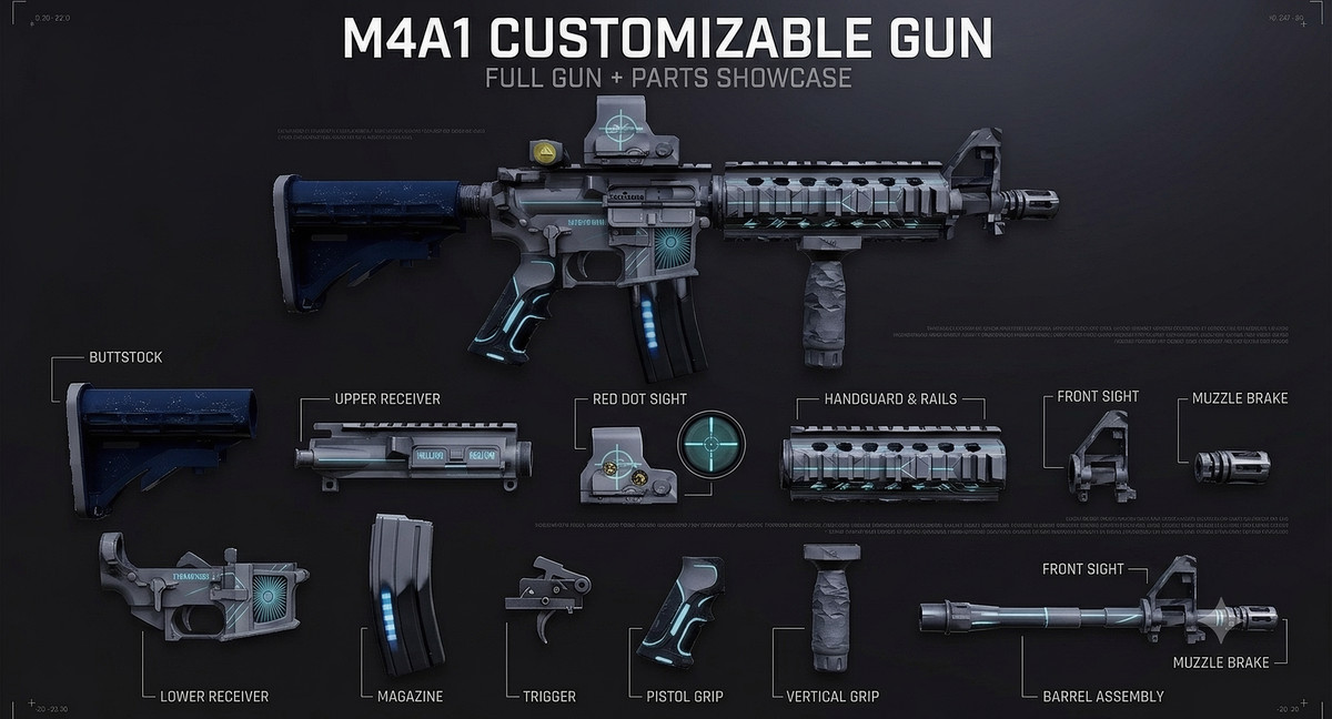 M4A1 Customizable Gun - Skins & Attachments