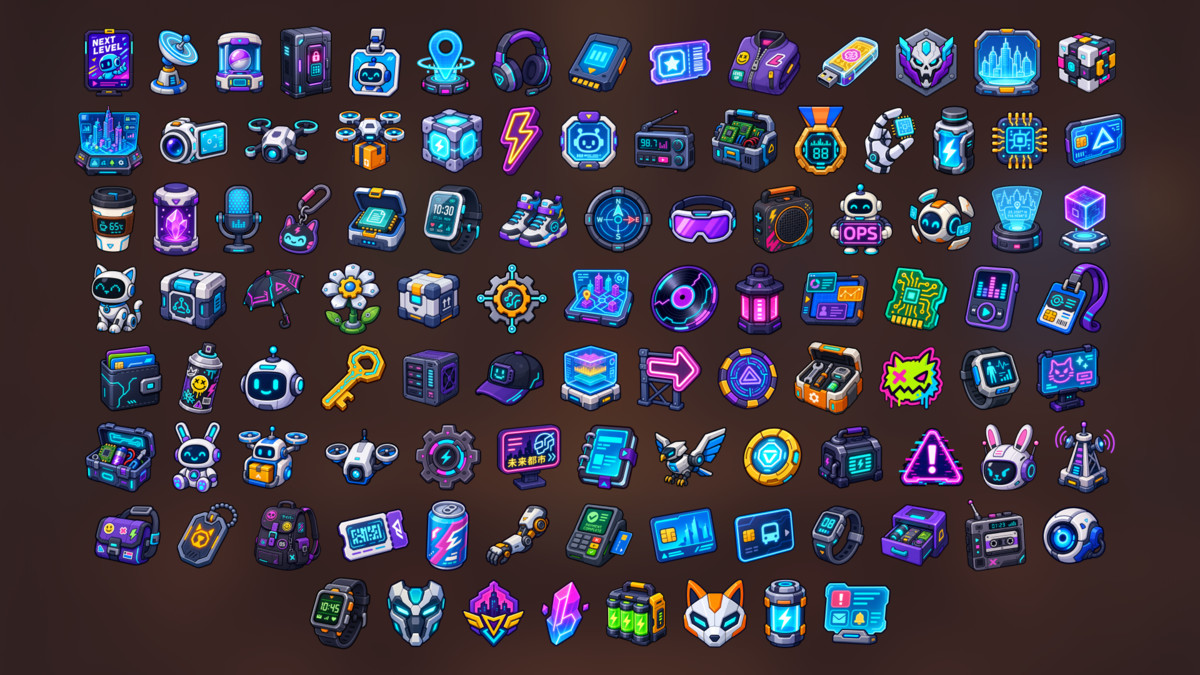 Cyberpunk City Technology Robotics Gadgets Icons Pack