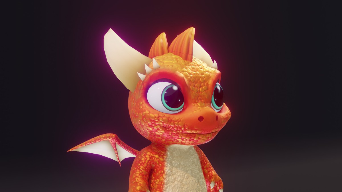 Cartoon Orange Baby Dragon 3D Model (Low-Poly, Game-Ready, Animated, Built-In)