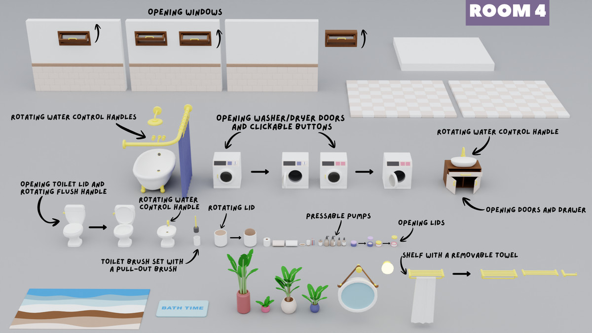 Cartoon Interactive Rooms & Furniture - Cozy Interior Pack