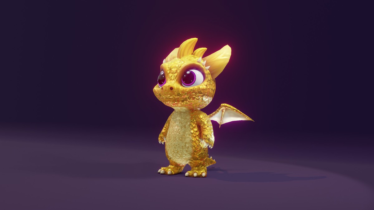 Cartoon Gold Dragon 3D Model (Low-Poly, Game-Ready, Animated, Built-In)
