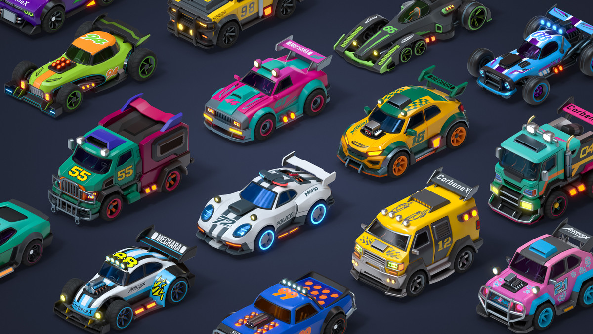 Modular Cyber Racing Cars - Low Poly 3D Models